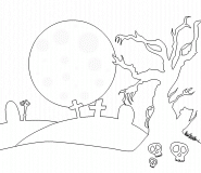 Nuit de pleine lune dans un cimetière - coloriage n° 235