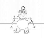 Bonhomme de neige qui fait du ski - coloriage n° 237