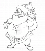 Le Père Noël avec un sac de cadeaux sur le dos - coloriage n° 244