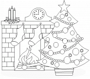 Sapin de Noël devant la cheminée - coloriage n° 246