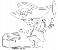 Pirate à côté d'un coffre de pièces d'or - coloriage n° 342