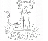 Tigre assis sur un tapis de feuilles - coloriage n° 344