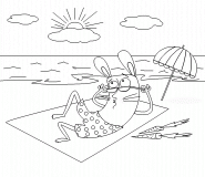 Lapin qui se fait bronzer sur la plage ! - coloriage n° 348