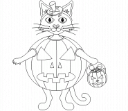 Chat noir déguisé en citrouille pour Halloween - coloriage n° 375