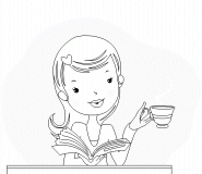 Petite pause café, un livre à la main... - coloriage n° 402