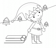 Petit lutin tirant une luge... - coloriage n° 416