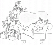 Veillée de noël, endormie sous le sapin illuminé... - coloriage n° 482