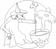 Sorcière d'Halloween pratiquant la sorcellerie - coloriage n° 512