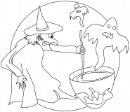 Sorcière d'Halloween pratiquant la sorcellerie - coloriage n° 512