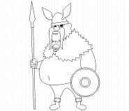Viking moustachu avec sa lance et son bouclier - coloriage n° 516