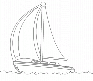 Bateau à voiles voguant sur les flots bleus - coloriage n° 520