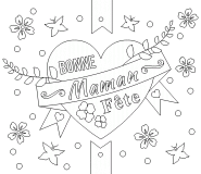 Bonne fête Maman (coeur avec des fleurs) - coloriage n° 558