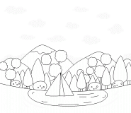 Paysage d'automne avec une tente de camping - coloriage n° 589