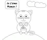 Je t'aime Maman (avec un petit chat) - coloriage n° 645