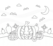 Citrouilles d'Halloween dans un cimetière lugubre - coloriage n° 698