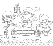 Le Père Noël, la Mère Noël et un lutin sur un toit - coloriage n° 716