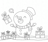 Bonhomme de neige et ses cadeaux de Noël - coloriage n° 718