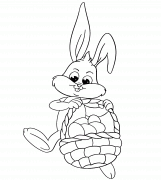 Lapin tenant un panier d'œufs de Pâques - coloriage n° 741