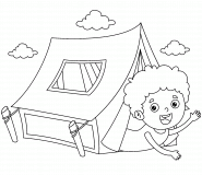 Enfant dans sa tente de camping - coloriage n° 756