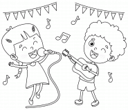 Enfants jouant de la musique - coloriage n° 757