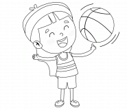 Fille jouant avec un ballon de  basket-ball - coloriage n° 759