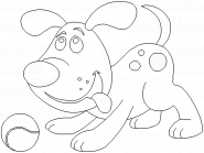 Chiot rigolo jouant avec une balle de tennis - coloriage n° 78