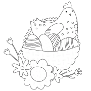 Oeufs de pâques avec une poule dans un panier - coloriage n° 794