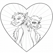 Deux amours de chats dans un coeur - coloriage n° 83