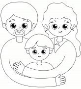 Parents serrant leur fils dans leurs bras - coloriage n° 830