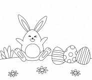 Lapin de pâques sous une pluie les confettis - coloriage n° 841