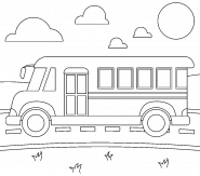 Autobus scolaire sur une route de campagne - coloriage n° 855