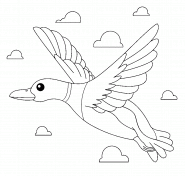 Canard colvert volant sous un ciel bleu nuageux - coloriage n° 856