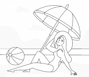 Jolie fille se relaxant à la plage - coloriage n° 918
