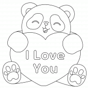 I LOVE YOU (panda avec un gros cœur rouge) - coloriage n° 922