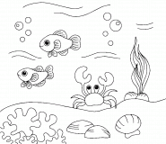 Fond marin avec des poissons et un crabe - coloriage n° 923