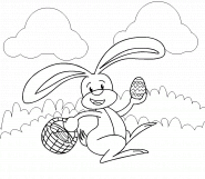 Lapin qui cache des oeufs de Pâques dans le jardin - coloriage n° 93