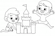 Enfants construisant un château de sable - coloriage n° 935