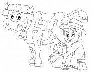 Jeune fermier trayant une vache - coloriage n° 946