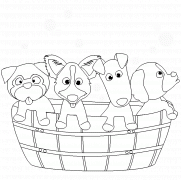 4 adorables chiots prennent leur bain - coloriage n° 99