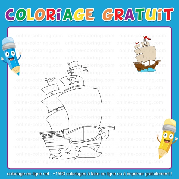 Coloriage Bateau de Pirate en Ligne Gratuit à imprimer