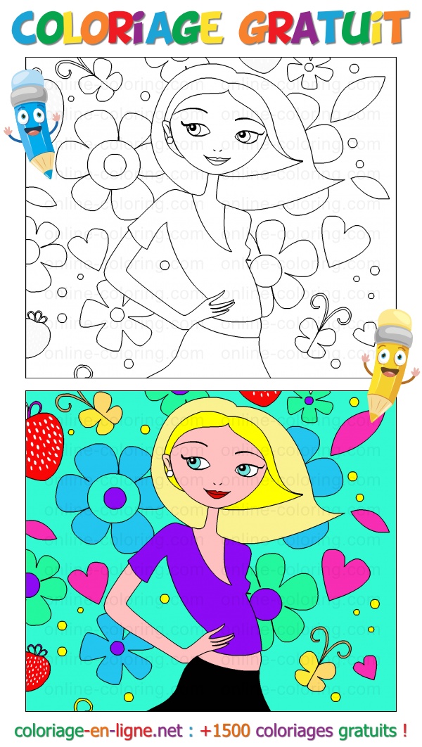 Coloriage Jolie Fille en Ligne Gratuit à imprimer