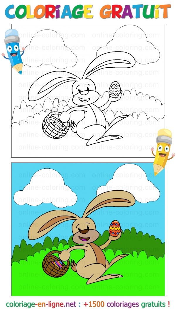 Coloriages de Pâques : cache-cache lapin